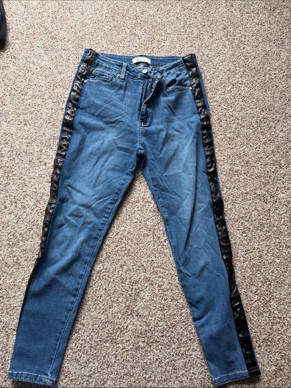 Dark Blue Skinny Jeans with Black Side Stripe